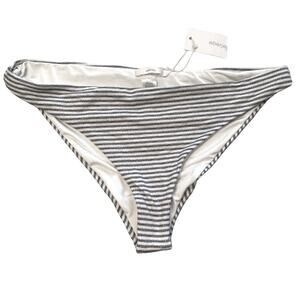 Eberjey Sea Stripe Annia Swim Bikini Bottom Navy Blue White Large NWT